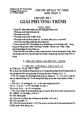 Chuyên đề dạy tự chọn môn Toán 8 - Chuyên đề 1 Giải phương trình
